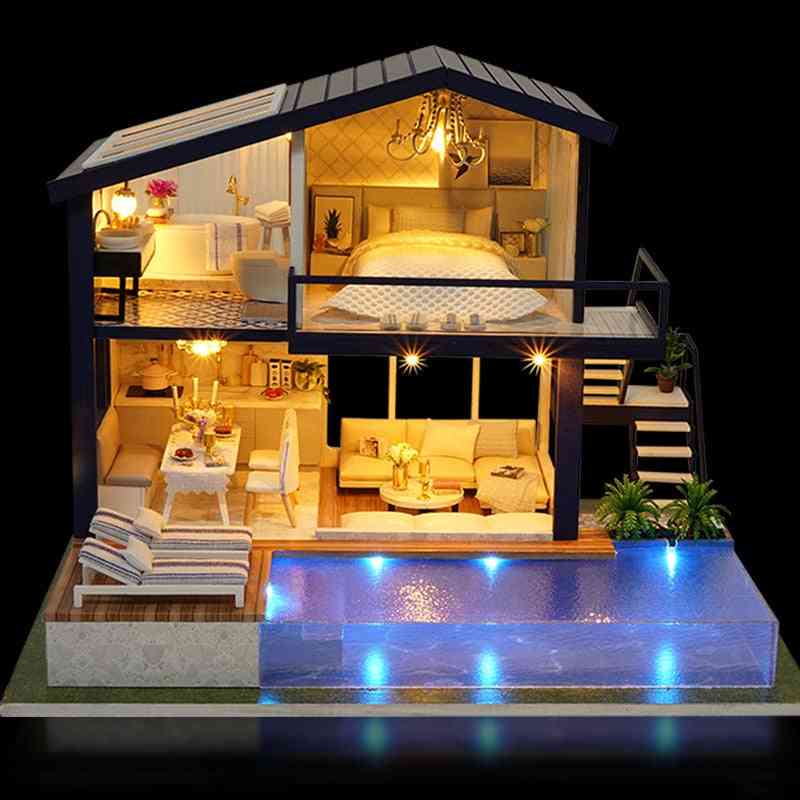 Muebles de madera casa de muñecas diy - caja en miniatura, ensamblaje de rompecabezas, kits de casa de muñecas en miniaturas 3d juguete