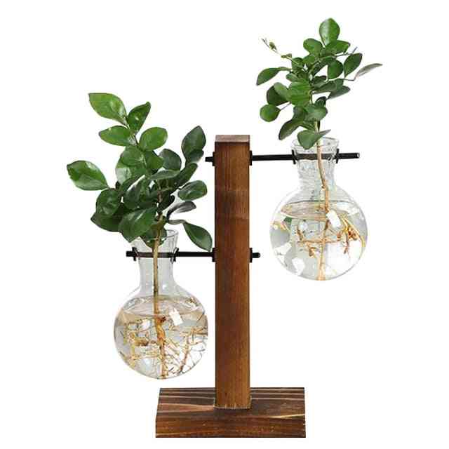 Vasos de plantas hidropônicas para terrário, vasos de flores vintage com moldura de madeira transparente e plantas de mesa de vidro