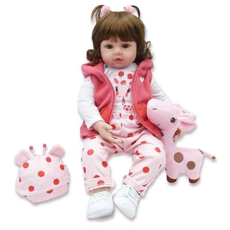 Păpușă pentru copii renăscută din silicon de 47 cm - adorabilă fată realistă pentru copii mici cu girafă