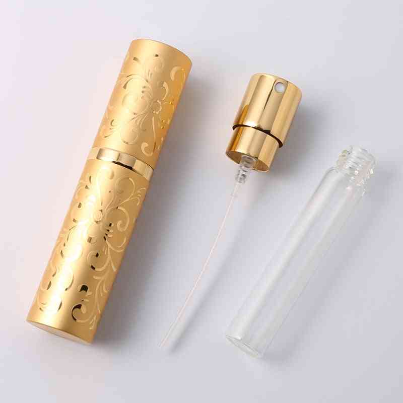 Rattan mønster genopfyldelig bærbar parfume flaske - auminum spray forstøver tom spray boks - 10ml / guld