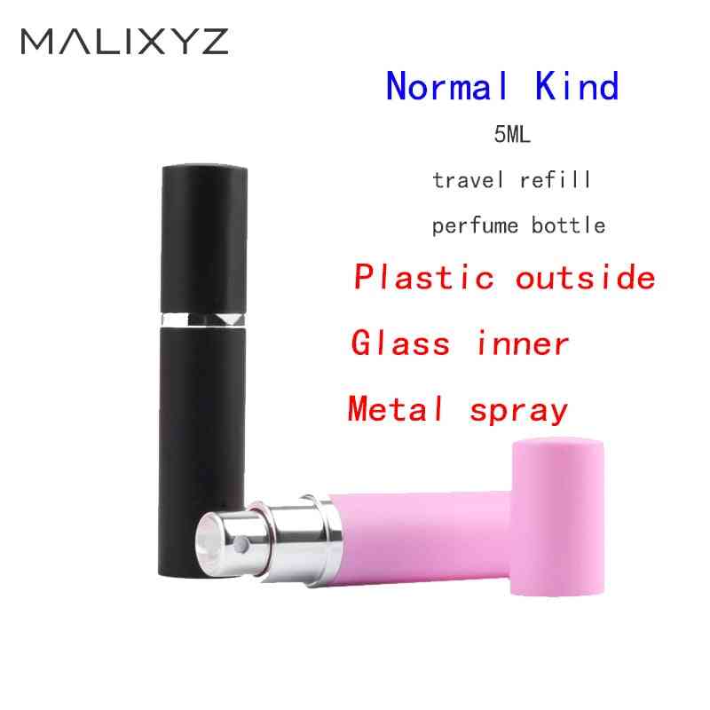 Mini bouteille de parfum rechargeable - atomiseur de pulvérisation en aluminium - contenant cosmétique de voyage portable - 5 ml / rose brillant