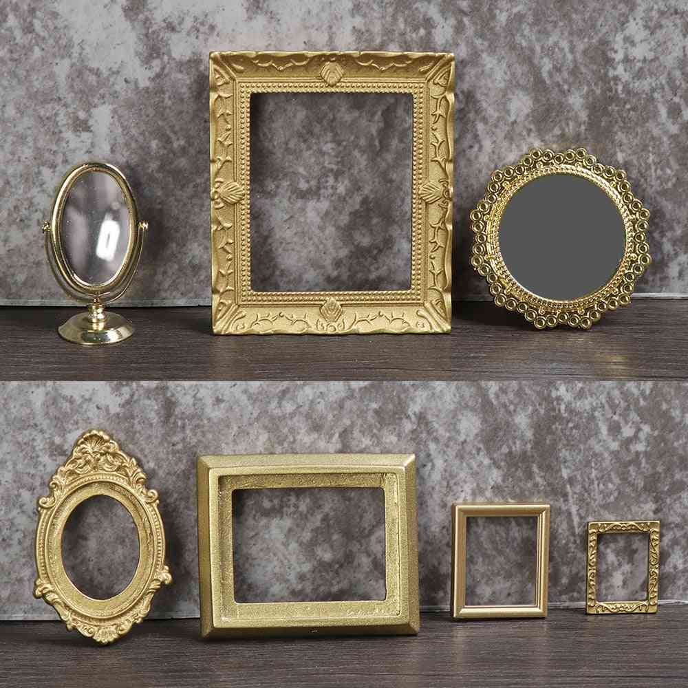 1:12 skalar fotoramar retro spegel för dockhusdekor, vintage prydnadsmöbler - 1