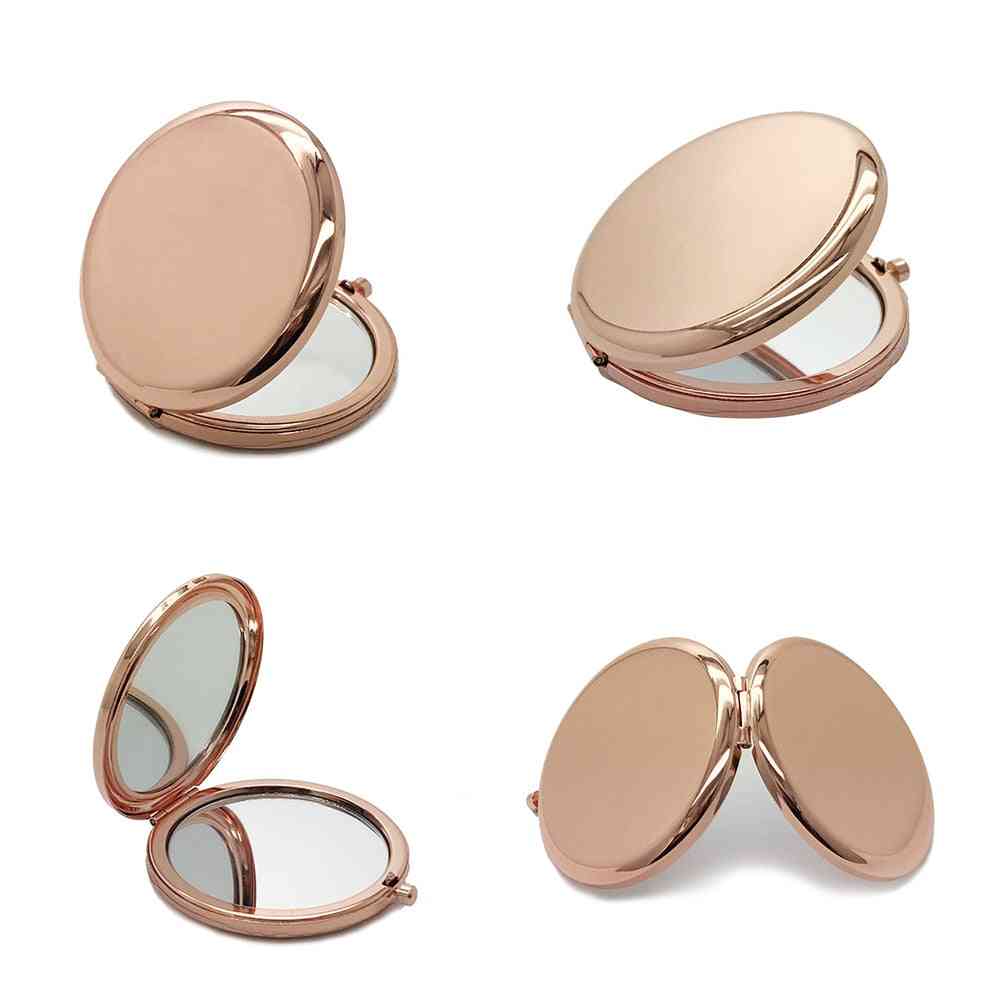 Espejo de maquillaje portátil de 1 pieza - metal de color sólido, estuche redondo, doble cara, espejo de bolsillo emergente para accesorios de belleza - plateado
