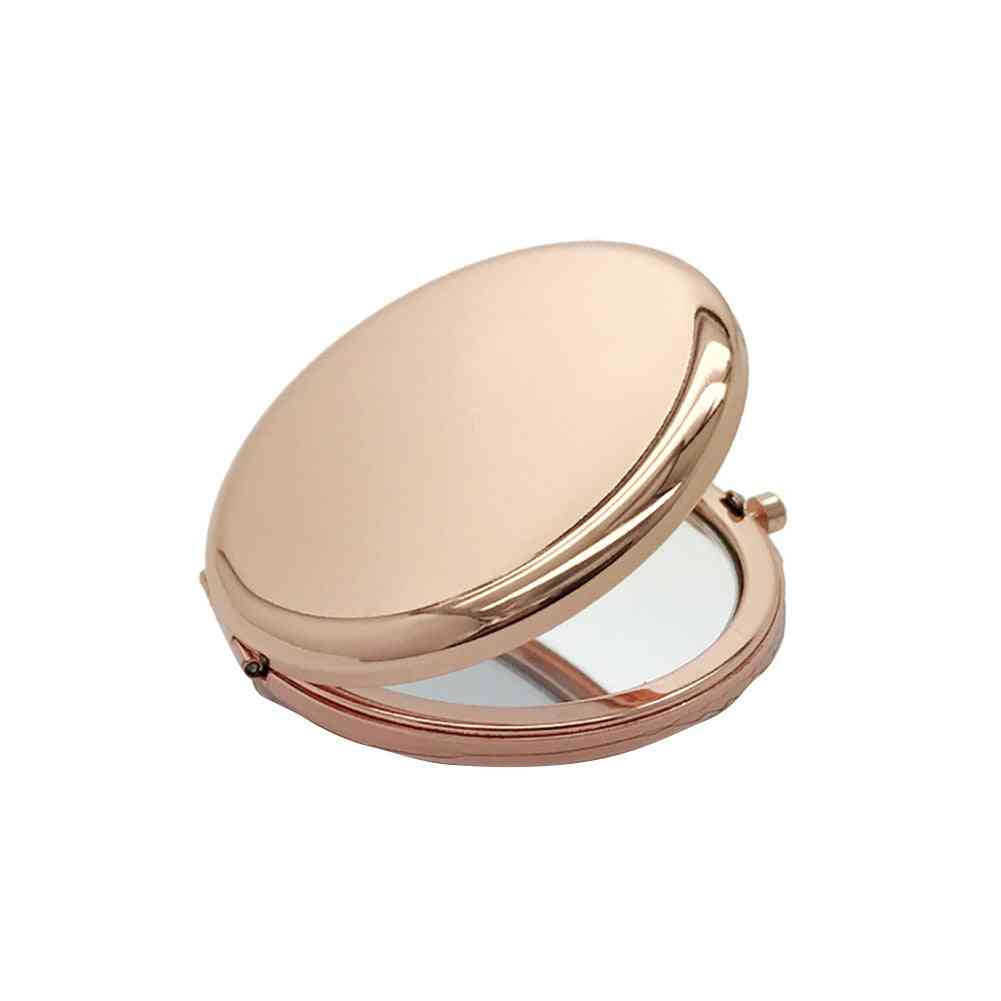 Espejo de maquillaje portátil de 1 pieza - metal de color sólido, estuche redondo, doble cara, espejo de bolsillo emergente para accesorios de belleza - plateado