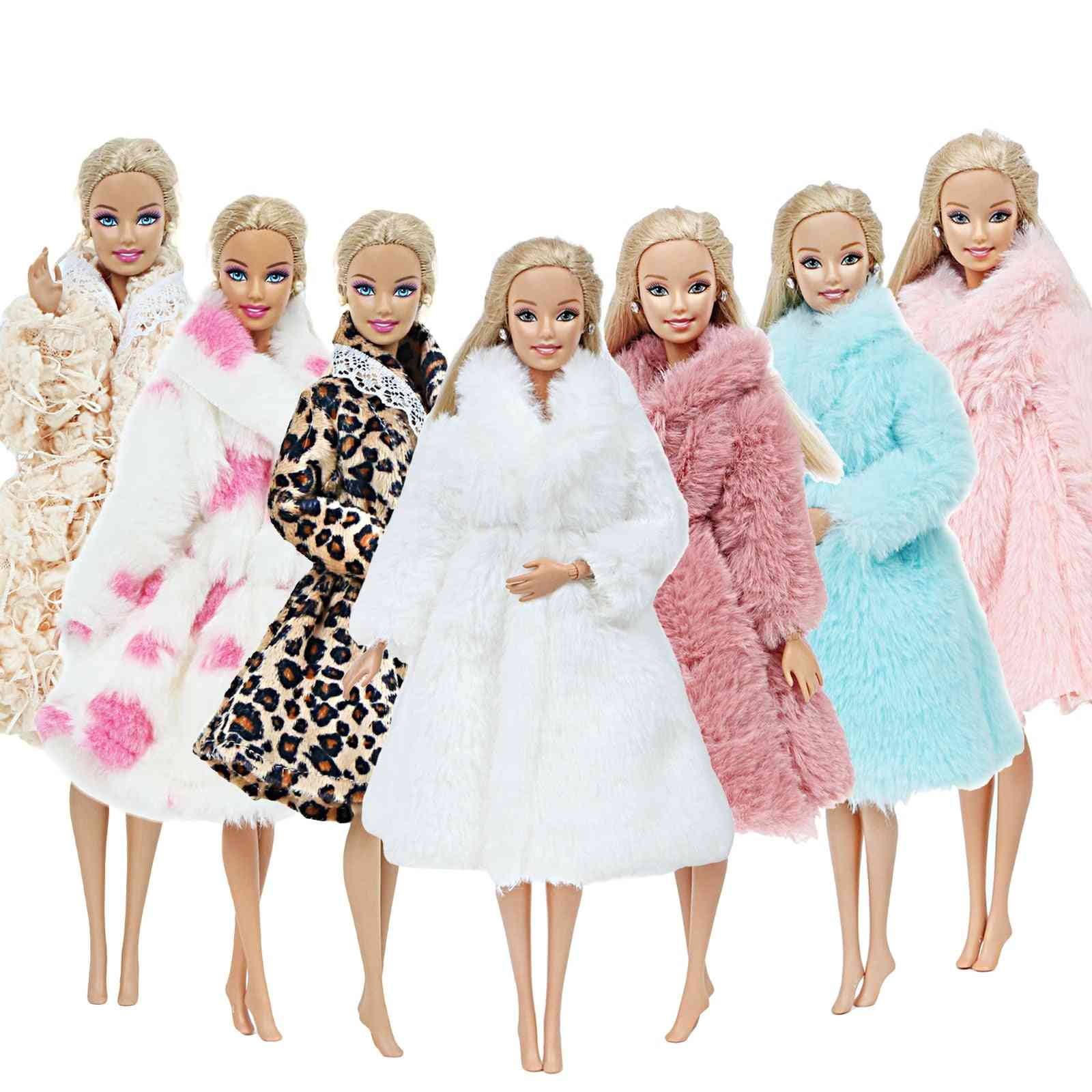 1 st handgjord dockadrockklänning av hög kvalitet, päls för barbiedocka - vinterklädsel docktillbehör - nr.fg