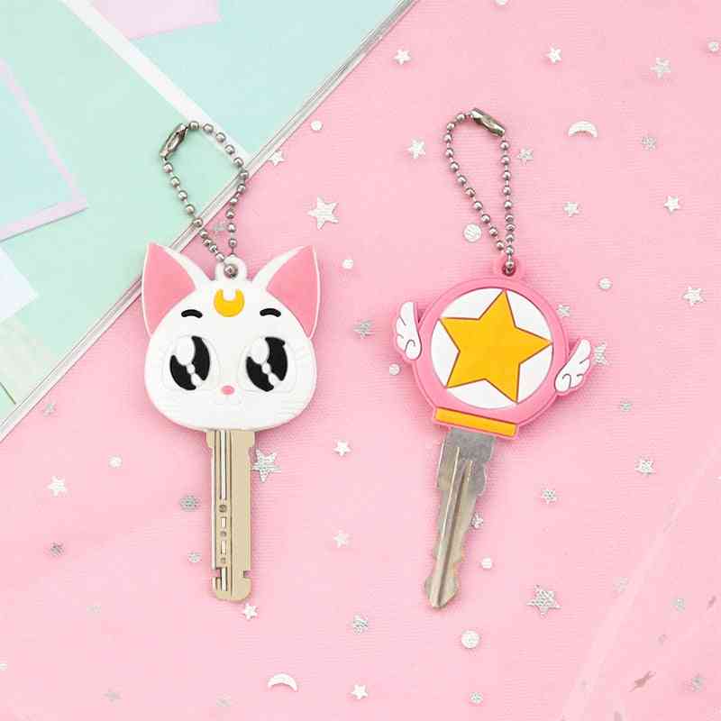 Cartoon Silicone Protective Key Case Cover 2pcs - Key Holder Dust Cover Keychain