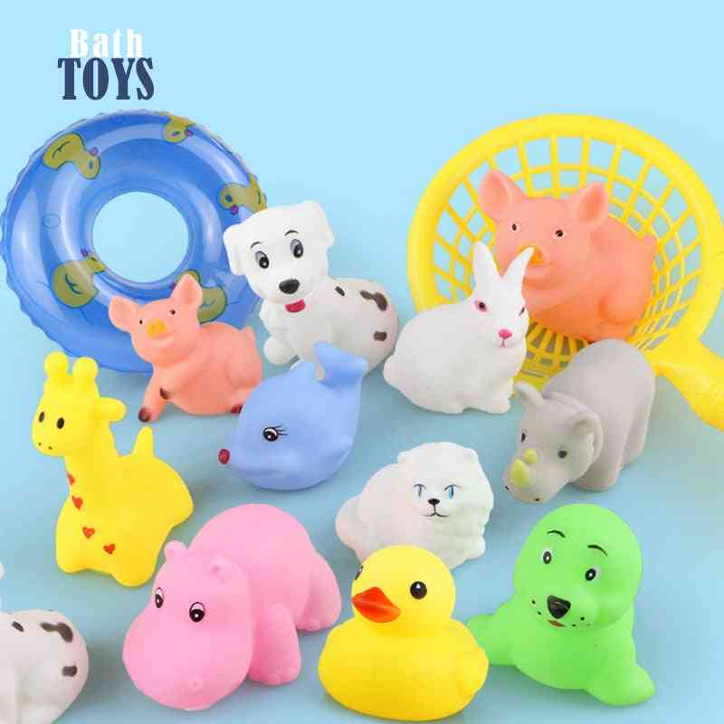 Dieren zwemwater speelgoed voor kinderen - mini, kleurrijke, zachte drijvende eend met knijpgeluid - 3st