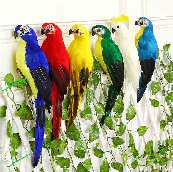 Kreativ håndlaget papegøyesimulering plenfigur - fuglehage fugl prop dekorasjon miniatyr - rød / 25 cm