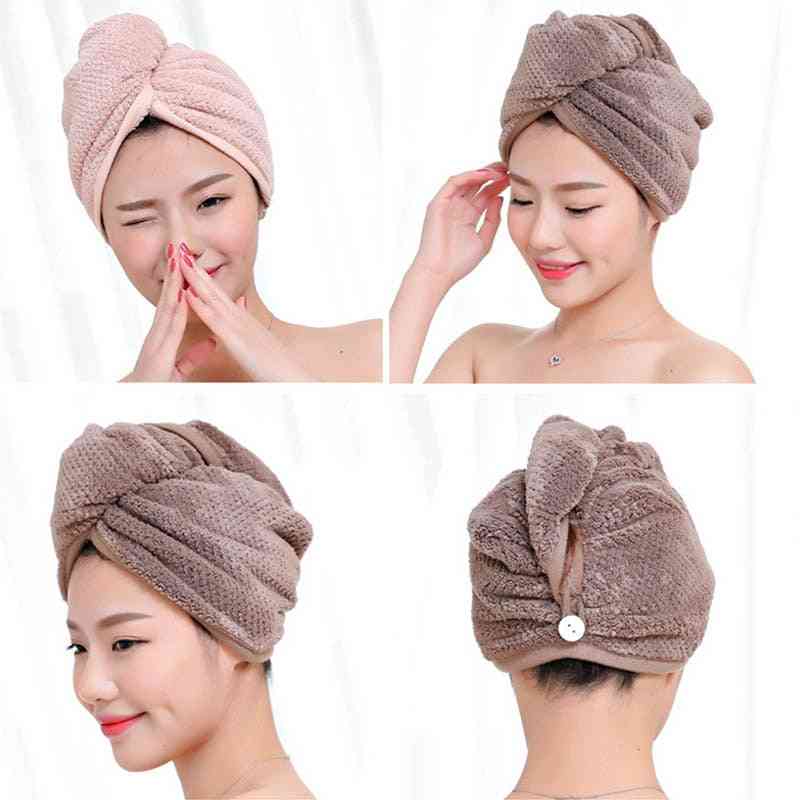 Hurtigt tørt hår mikrofiber stof håndklæde - brusebad, dame absorberende turban badehåndklæde - kaffe 23x60cm
