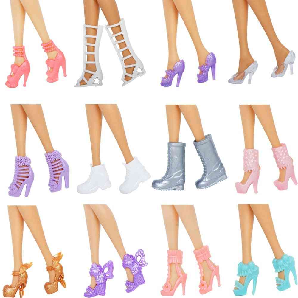 Mix Style 12 Pairs Doll Shoes - High Heels Sandals, Boots Colorful Assorted Shoes Accessories For Barbie Doll