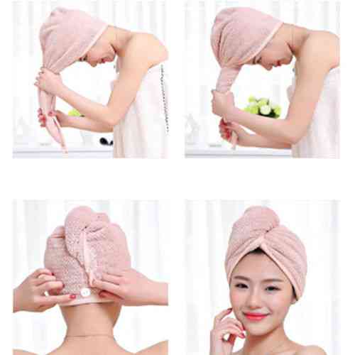 Hair Drying Towel Hat - Micro Fabric Quick Dry Turban Cap For Bath Shower