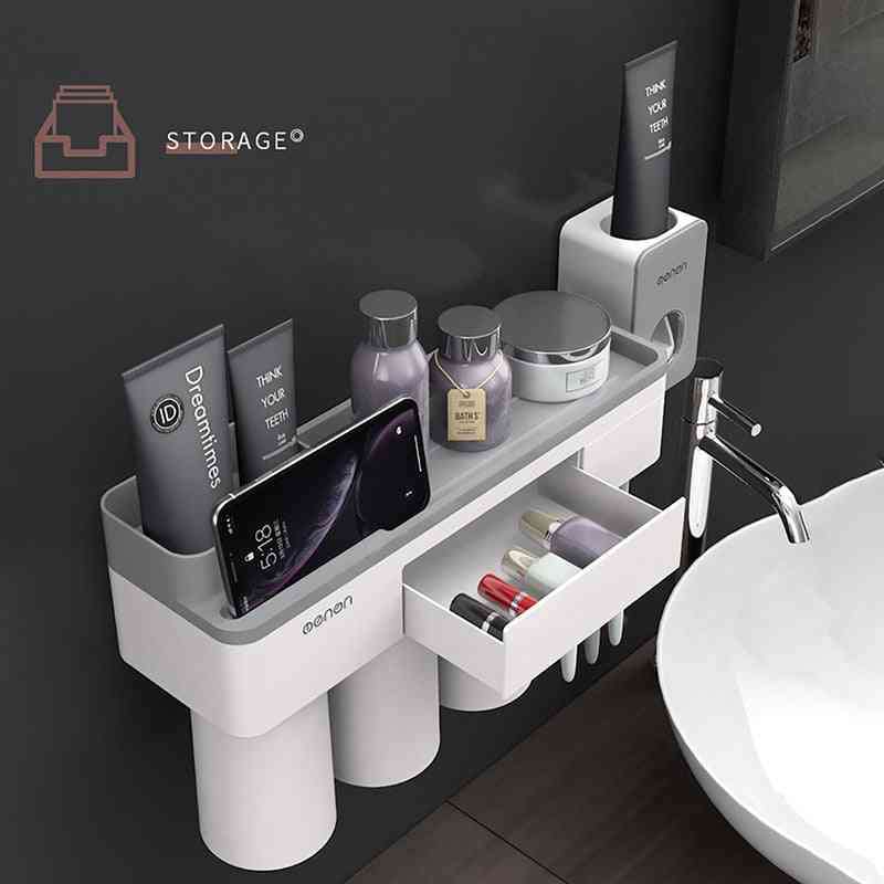 Porte-brosse à dents à adsorption magnétique - accessoires de salle de bain à montage mural - gris 2 tasses