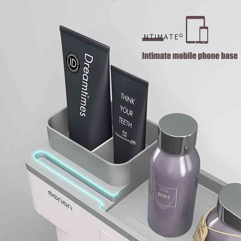 Porte-brosse à dents à adsorption magnétique - accessoires de salle de bain à montage mural - gris 2 tasses
