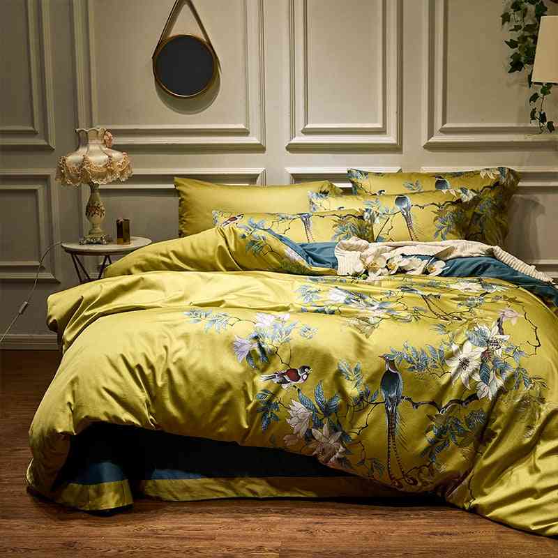 Hd Printed Birds Branch Printed Premium Egyptian Cotton Silky Soft Duvet Cover Family Size Us King Queen Bedding Set