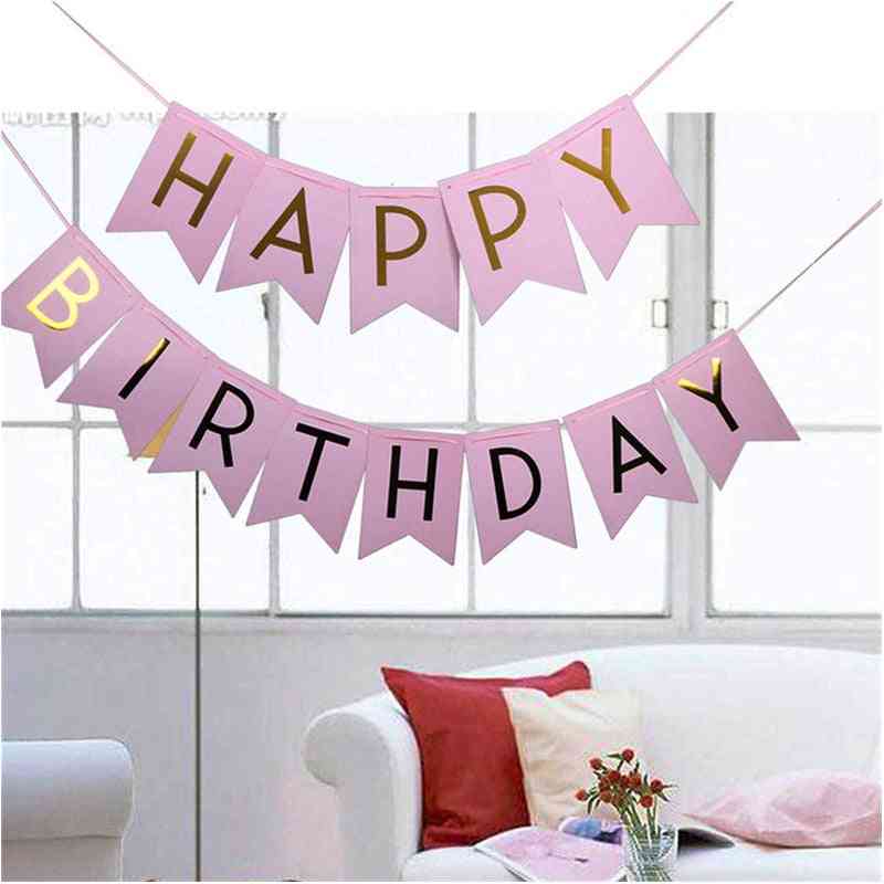 1pc Kid's Party Happy Birthday - Gold Letter Banner