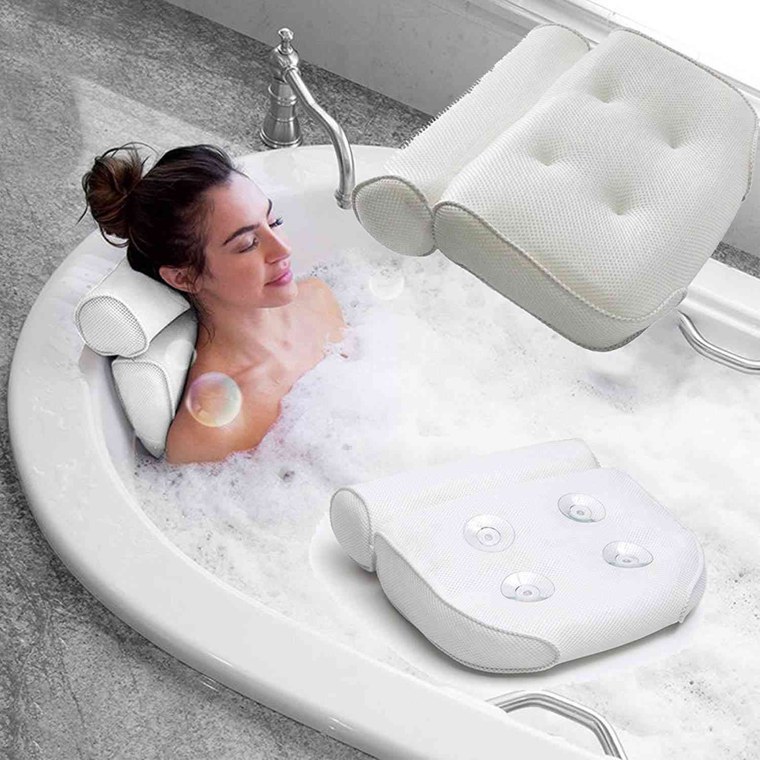 Luxury Home Bath Spa Pillow - Deep Spongy Cushion, Relaxing Massage Big Suction Cup