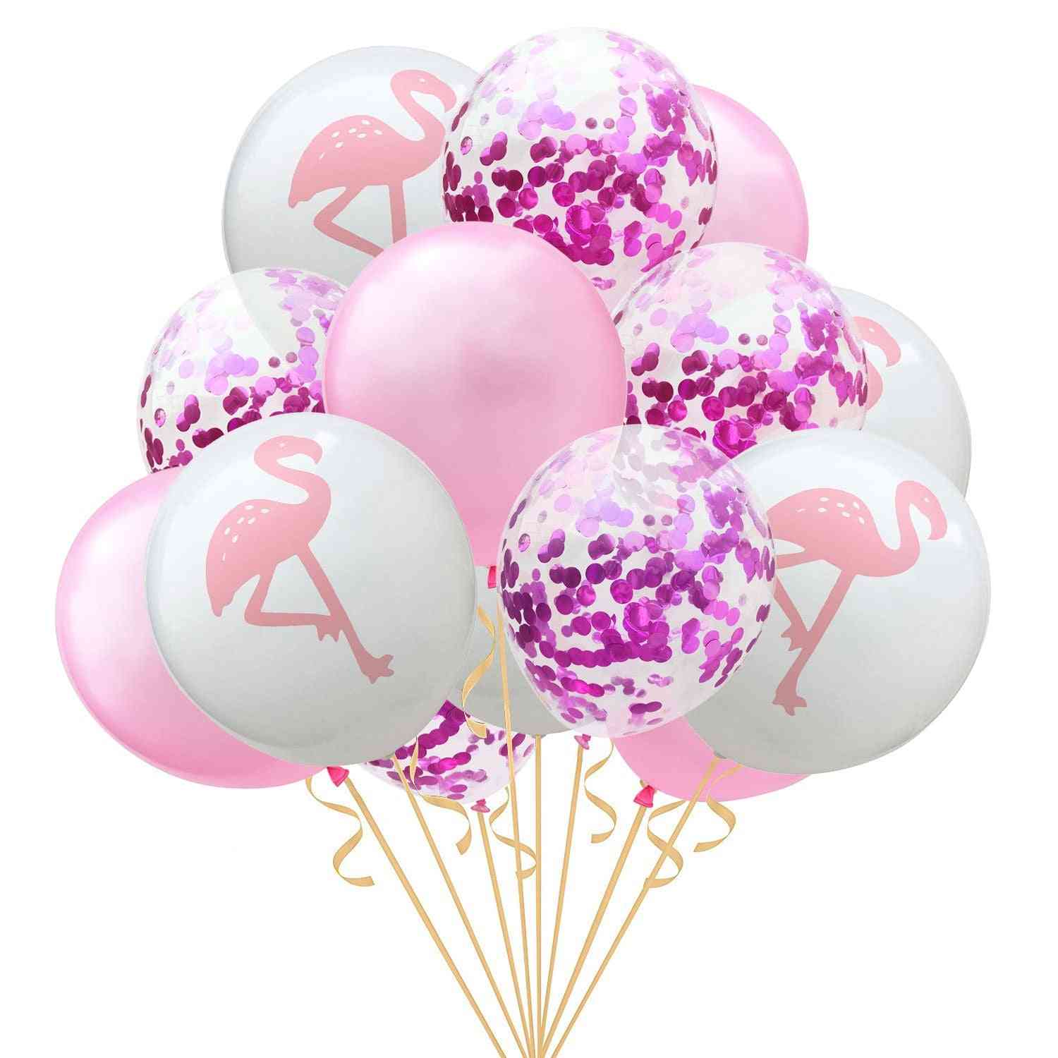 Inflatable Birthday Balloons - Decorated Confetti Party Flamingo, Pineapple And Leaf