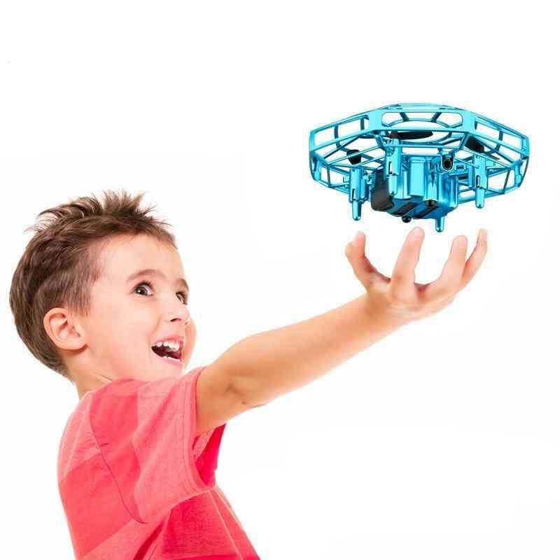 Mini dron UFO, sterowanie czujnikiem podczerwieni, latający samolot, zabawka dla dzieci - niebieski-3battery