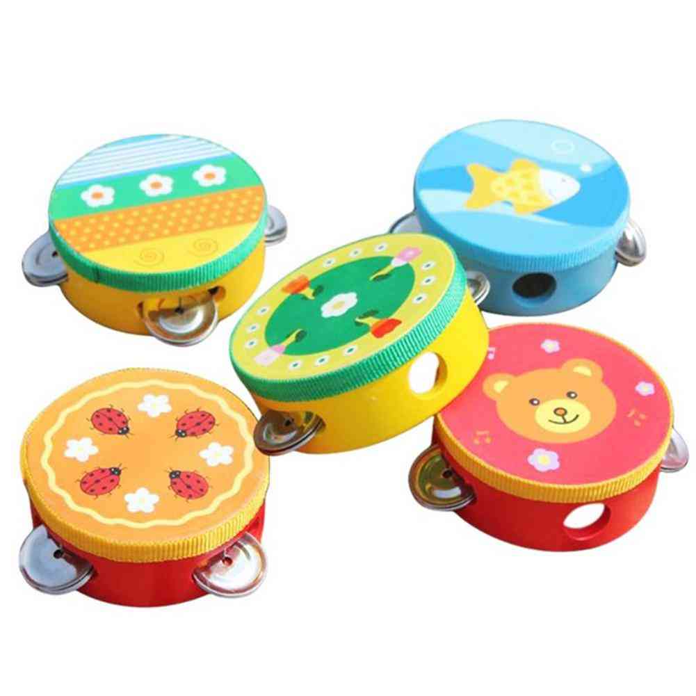 Cartoon Wooden Handheld Tambourine Jingle Percussion Musical Instrument Kids Toy (random Style)