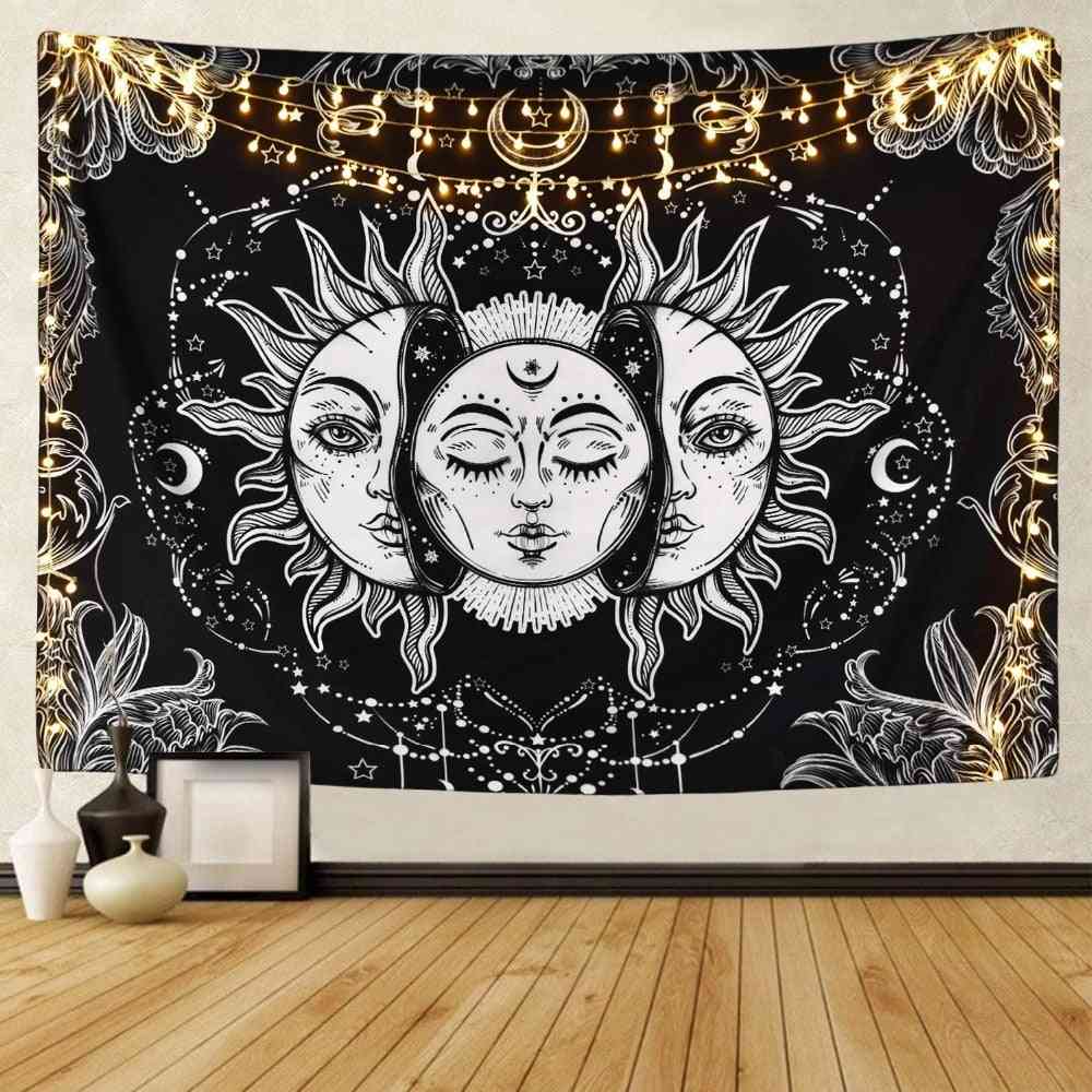 бяло черно слънце луна мандала стенен небесен гоблен - хипи стенни килими общежитие декор психеделичен гоблен