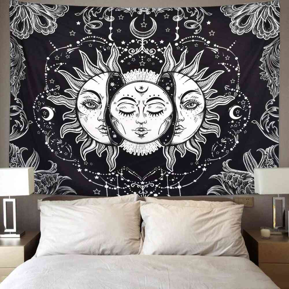 Bijelo crno sunce mjesec mandala zidni viseći nebeski tapiserija - hipi zidni tepisi dorm dekor psihodelični tapiserija
