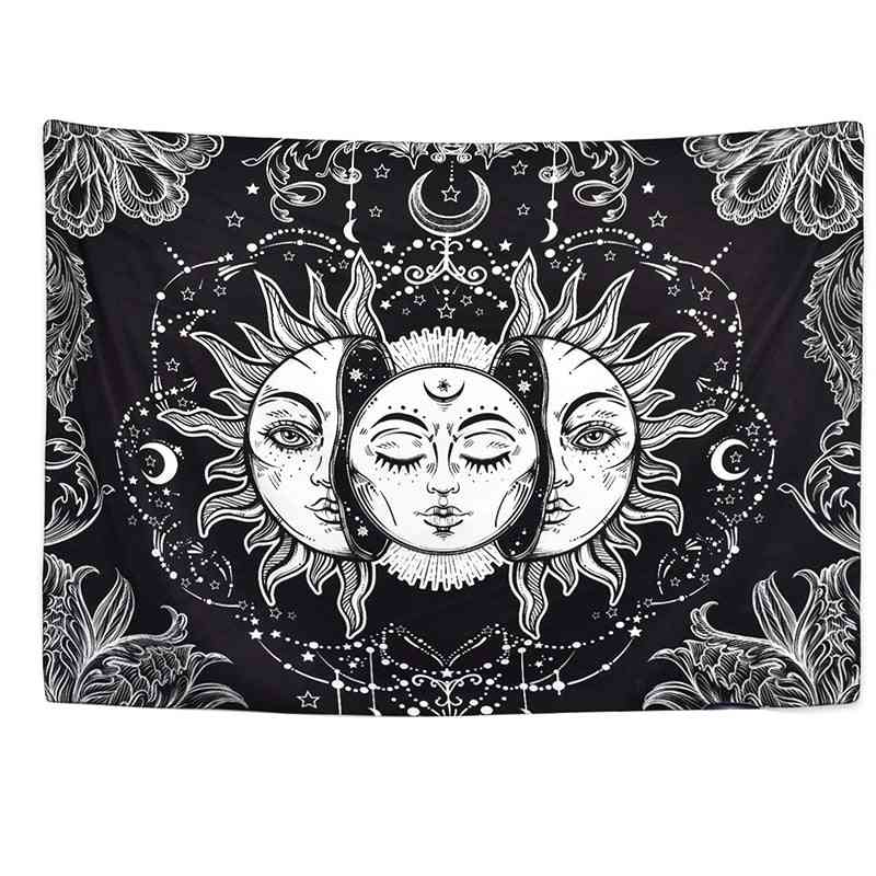 Bijelo crno sunce mjesec mandala zidni viseći nebeski tapiserija - hipi zidni tepisi dorm dekor psihodelični tapiserija
