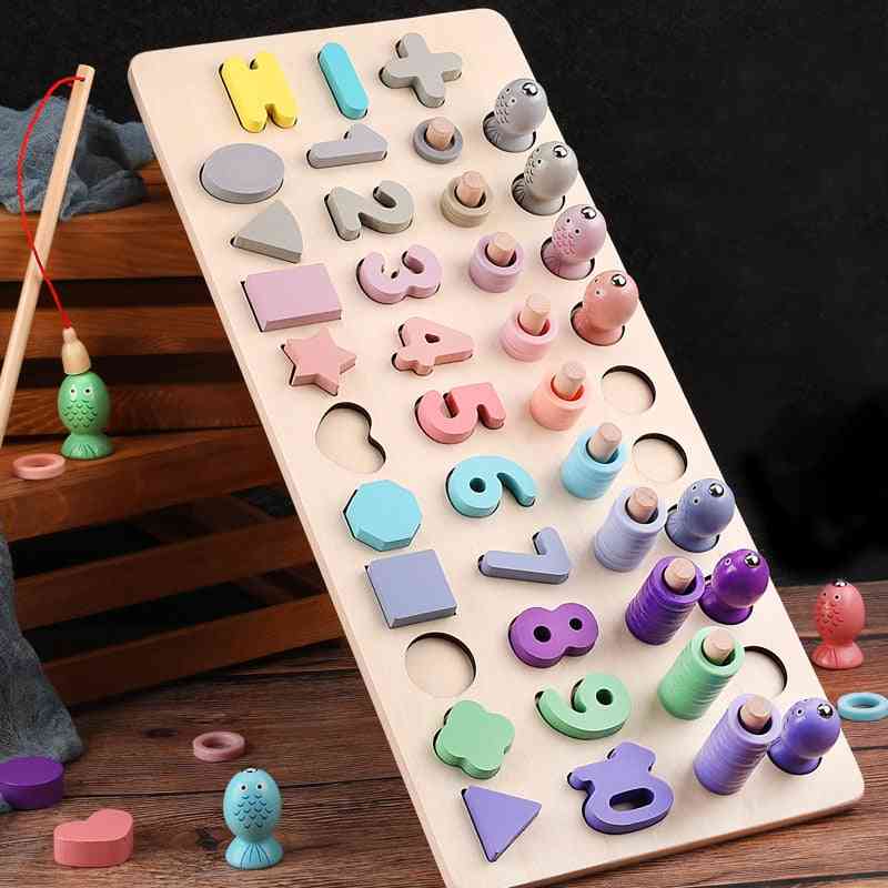 Montessori Educational Wooden For Kids- Board Magnetic Math Fishing Count Numbers- Early Education Toy