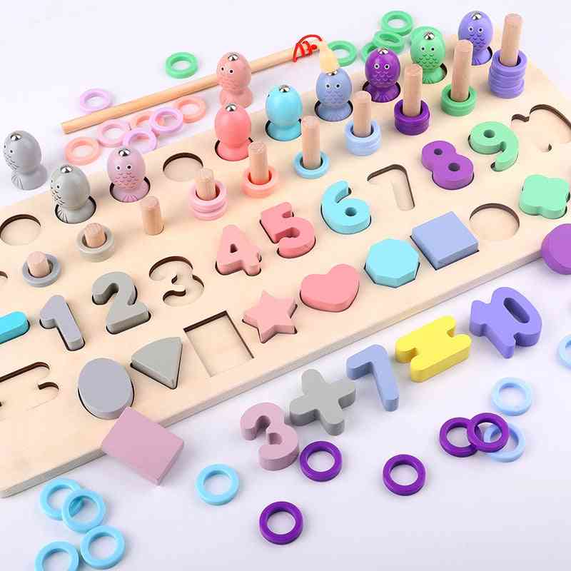 Montessori Educational Wooden For Kids- Board Magnetic Math Fishing Count Numbers- Early Education Toy