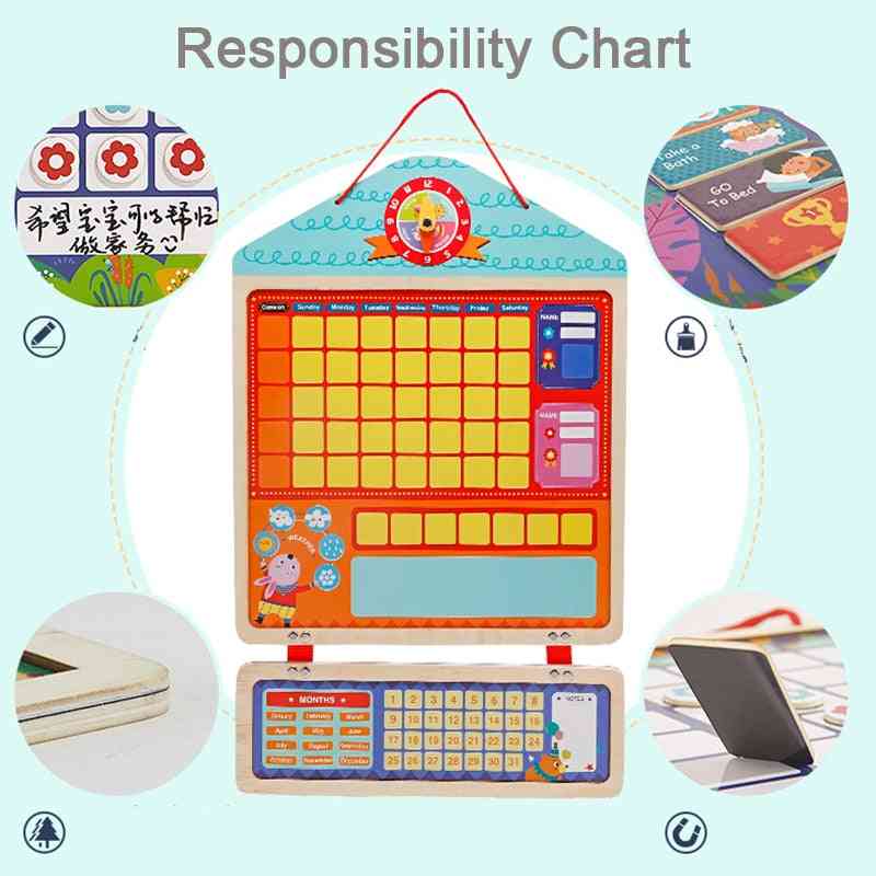Wooden Magnetic Reward, Activity Responsibility Chart Calendar For  Kids