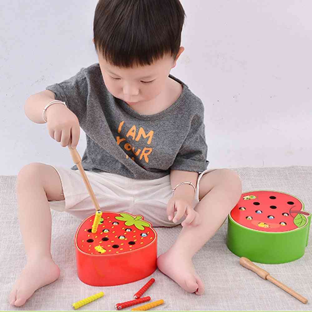 Puzzle 3D bébé jouets en bois - petite enfance éducatif attraper ver jeu couleur cognitif fraise capacité de saisie drôle - pomme