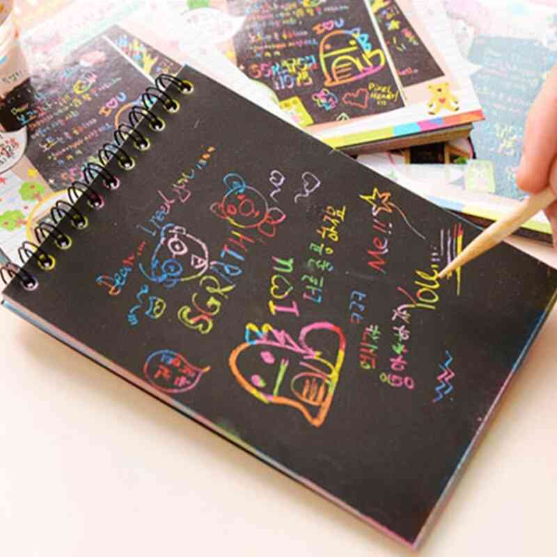 12 ark magisk farge regnbue skrap kunst papir kortsett med graffiti sjablong for tegning pinne skrapemaling leketøy barn - oransje b