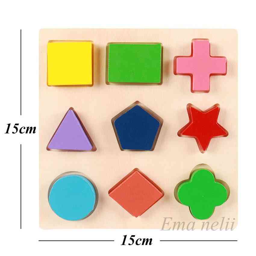 Myynti geometrinen muoto ja värien sovitus, puiset 3D-palapelit Baby Montessori varhaiskasvatuksen lelu lapsille s-l02