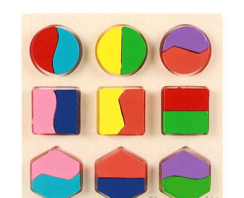 Geometrické tvary a zladenie farieb - drevené 3D puzzle pre
