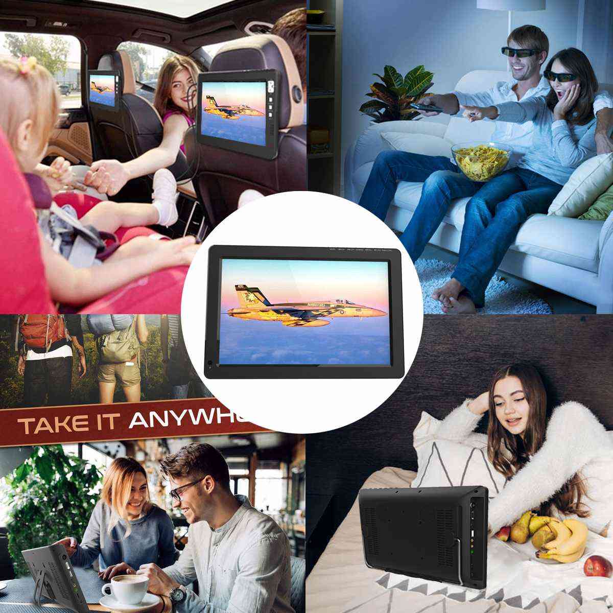 12V 18W 12,1 tums bärbar digital mini-tv dvb-t / dvb-t2 tft led 1080p hd bil-tv support tf-kort usb -