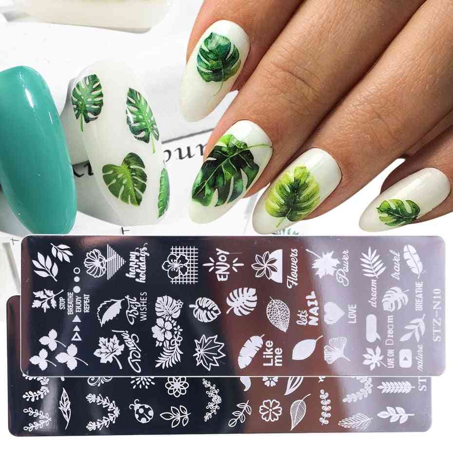 Nagelstempelplaten - blad, bloemen, vlinder, kat - stencils ontwerp manicure - stz-n10