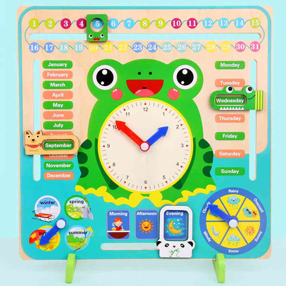 Wooden Montessori, Clock Calendar Weather Season Month Cognitive Board Kids Time Cognition Preschool Educational Toy