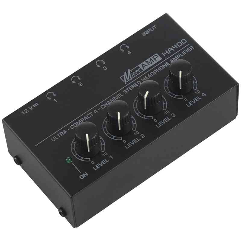 Amplificador de auriculares estéreo mini o ultracompacto de 4 canales con adaptador de corriente -