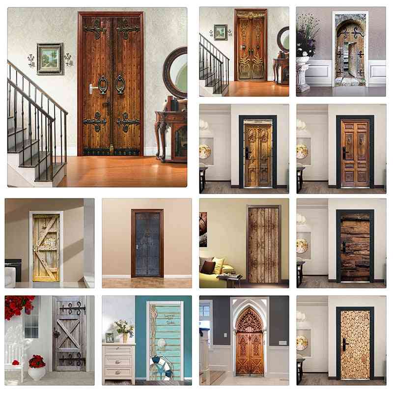 Creative 3d Door Sticker - Home Door Design Wallpaper Sticker