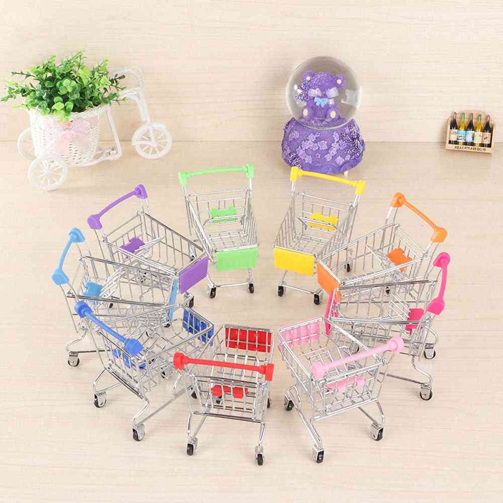 Mini Shopping Cart, Pretend Play Kids- Simulation Supermarket Hand Trolleys Room Desktop Storage Basket Home Decor