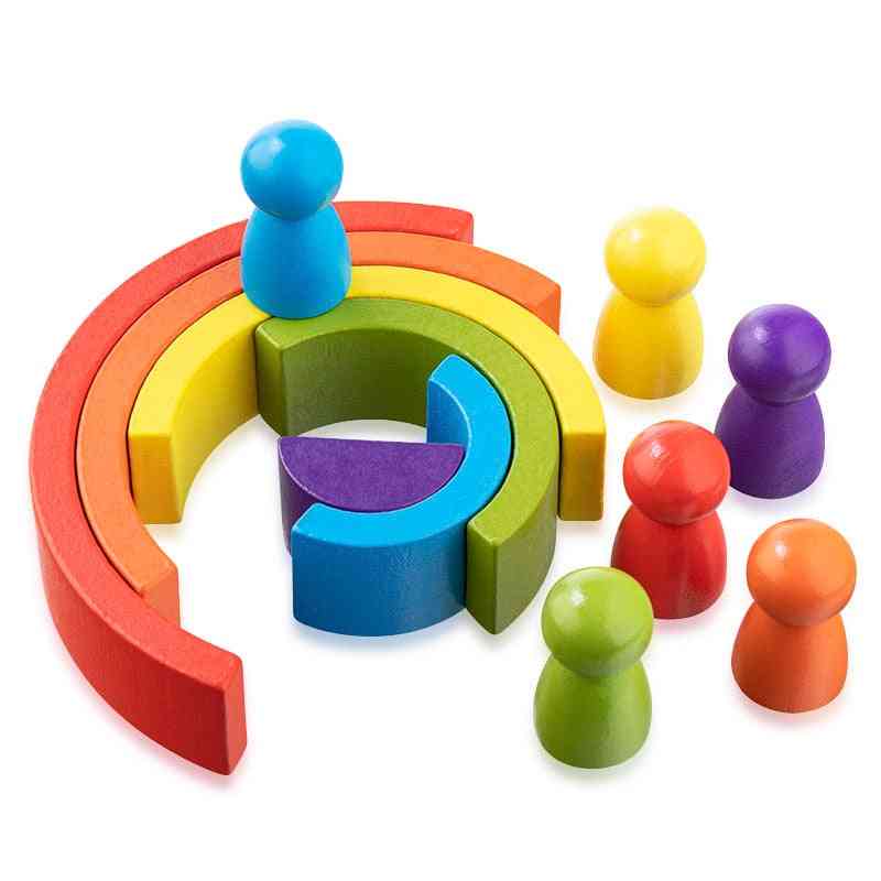 Kreatywne tęczowe zabawki - ułożone w stosy bloki balansowe dla dziecka, edukacja montessori dla dzieci -