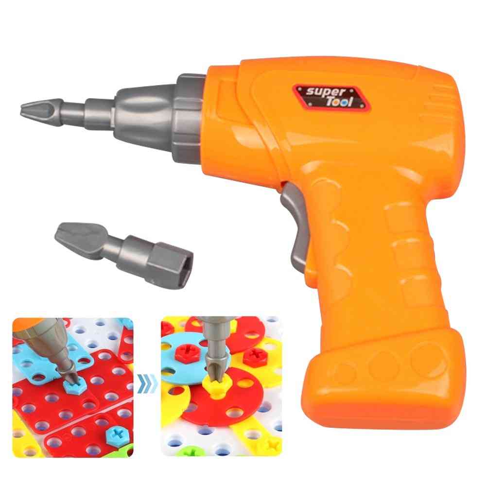 Kid Simulation Electric Drill Maintenance Repair Tool Toy With 2pcs Tips For- Pretend Play Disassembly Building Game