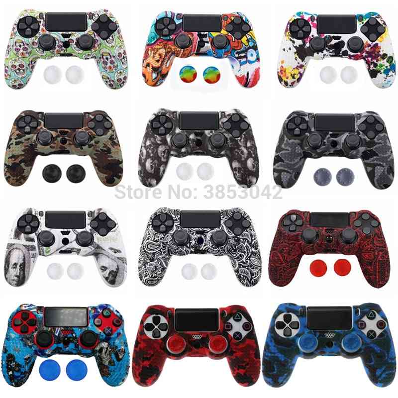 Anti-slip Silicone Cover, Case For Sony Play Station - Dualshock 4 Ps4 Pro Slim Controller+ 2 Thumb Stick Grips Caps