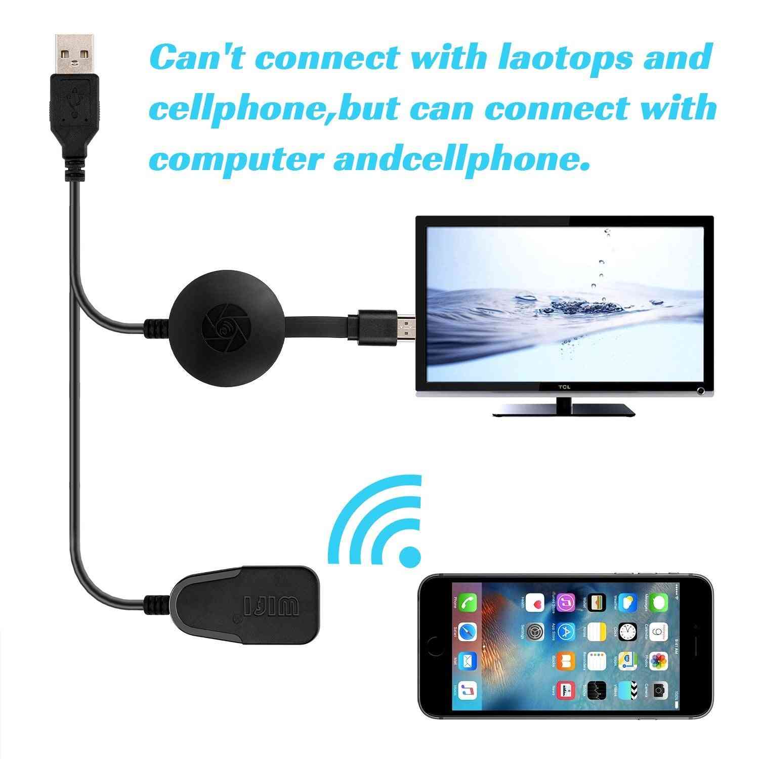 Wireless Display Dongle, Wifi Portable Display Receiver 1080p Hdmi Miracast Dongle For Ios Iphone Ipad/mac/android Smartphones (black)