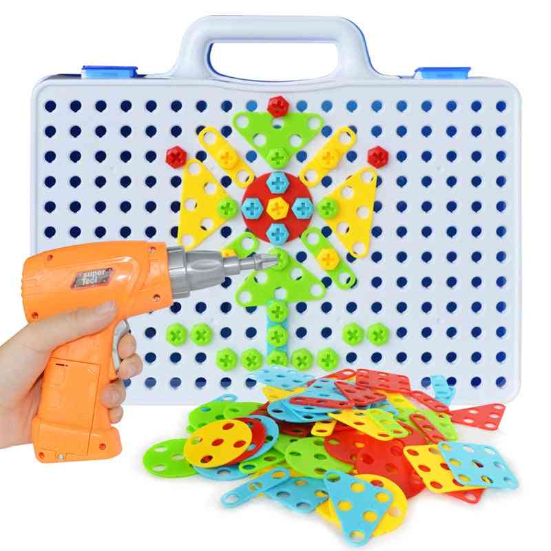 детска електрическа бормашина, разглобяване на гайки инструмент за съвпадение на блокове комплекти образователни играчки за момчета - подарък за дизайнерски сгради