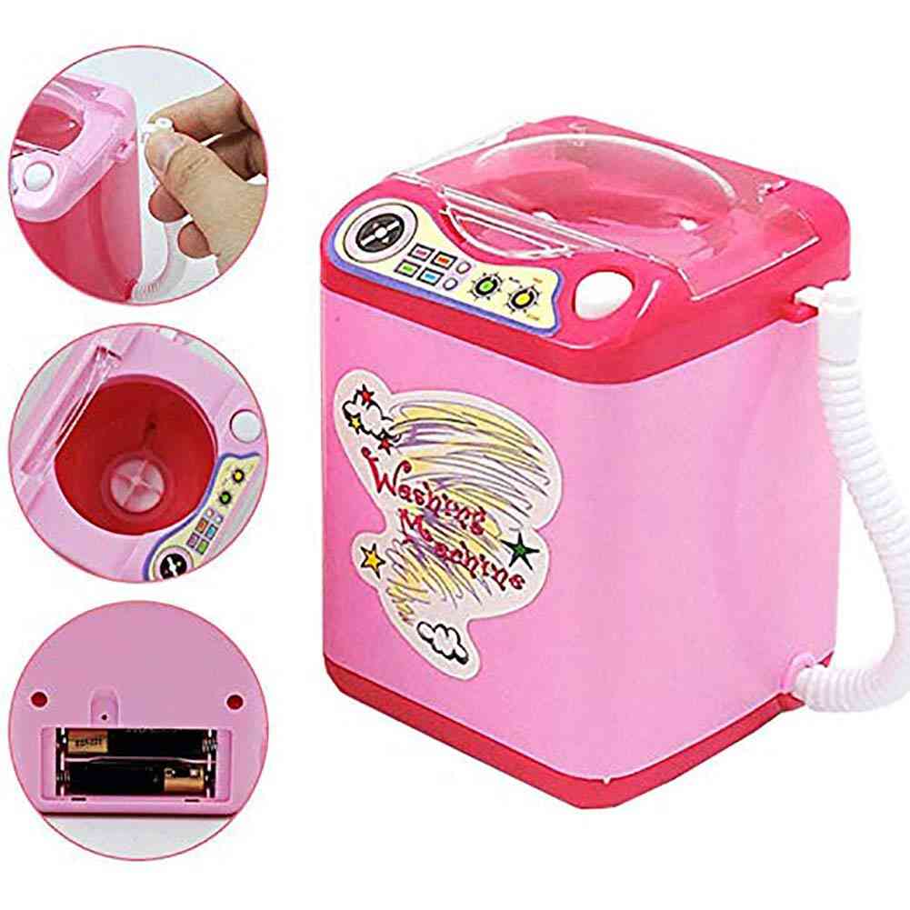 Simulering batteridrivna barn automatisk - simulerad mini tvättmaskin leksaksborste rengöring hushållning elektrisk låtsas lek - rosa