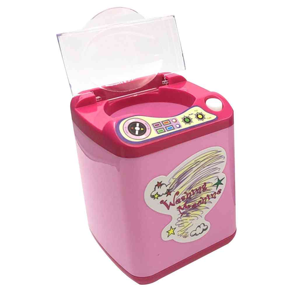 Simulación con pilas para niños automático: mini lavadora simulada, cepillo de juguete, limpieza, limpieza, juego eléctrico de simulación, rosa