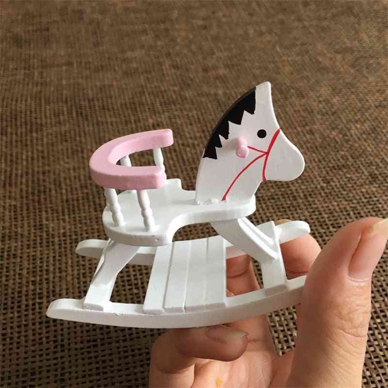 1:12 maison de poupée meubles miniatures cheval en bois, chaise à bascule pour enfants - figurine décoration accessoires de poupées -