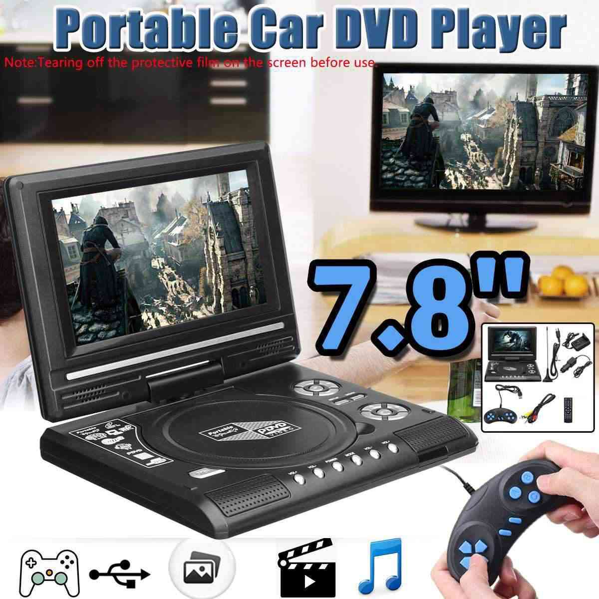 Lecteur DVD de voiture 7,8 pouces HD TV - VCD, CD, MP3, lecteur DVD Cartes USB SD Câble RCA TV Portatil -