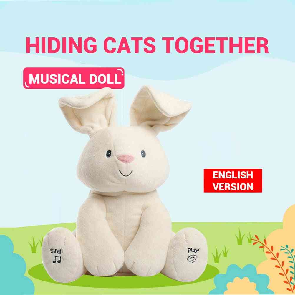 Elektrische Musik der Kinder, die Kaninchenplüschpuppenspielzeug singt