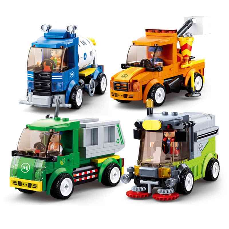 Stad stad bouwsteen stad grote voertuigen - gemeentelijke auto vuilniswagen bakstenen speelgoed - b0781a